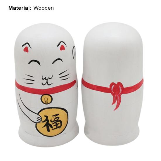 5Pcs/Set Nesting Dolls Hand-painted Home Decoration Wood Lucky Cat Matryoshka Gift for Shop