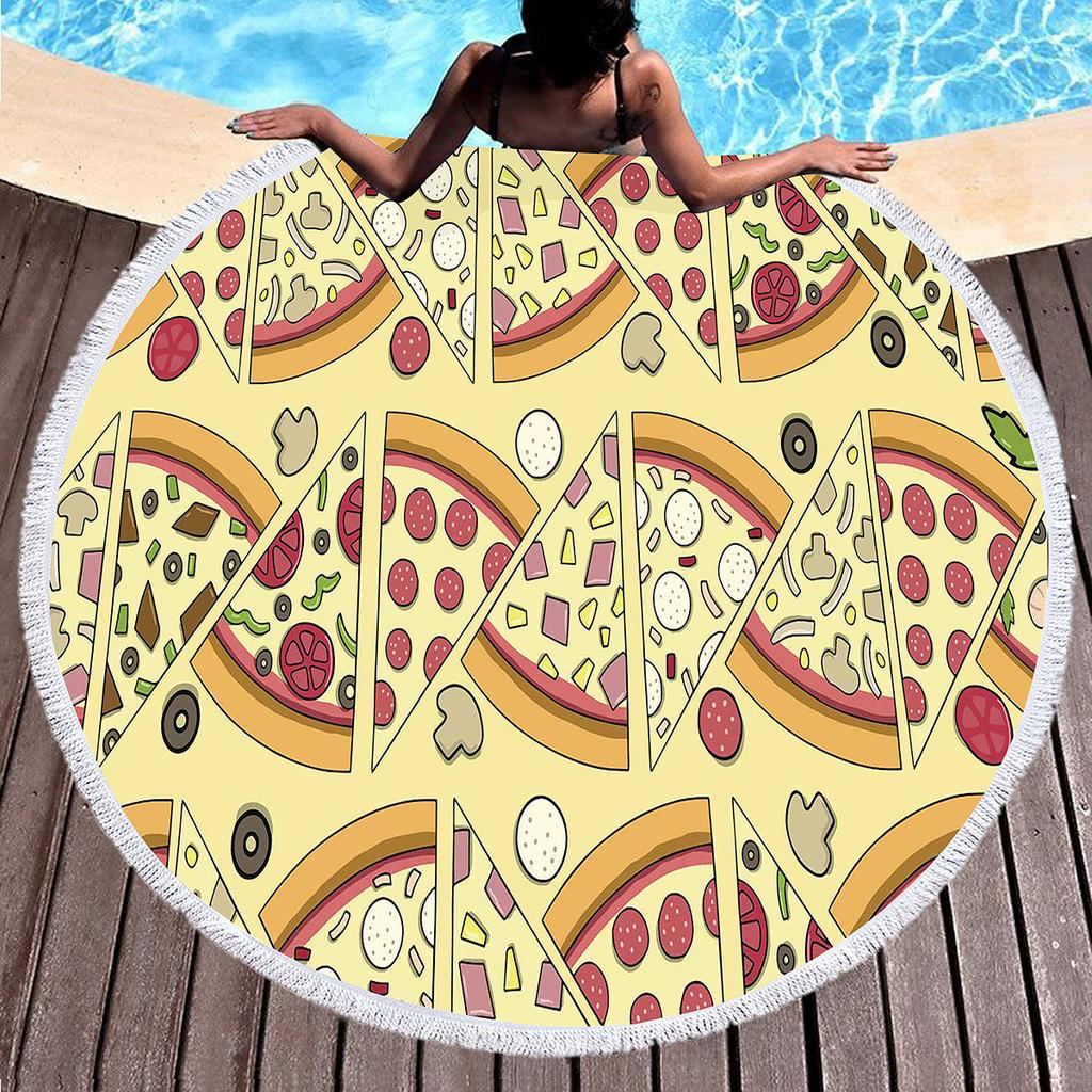 Round Beach Towel Delicious Pizza Pattern Round Beach Blanket Large Lightweight Beach Towel Quick Dry Absorbent Soft Pool Towel