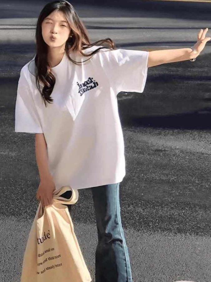 Plus Size Retro Short-Sleeve T-Shirt for Women - Trendy, Loose, High Street Style