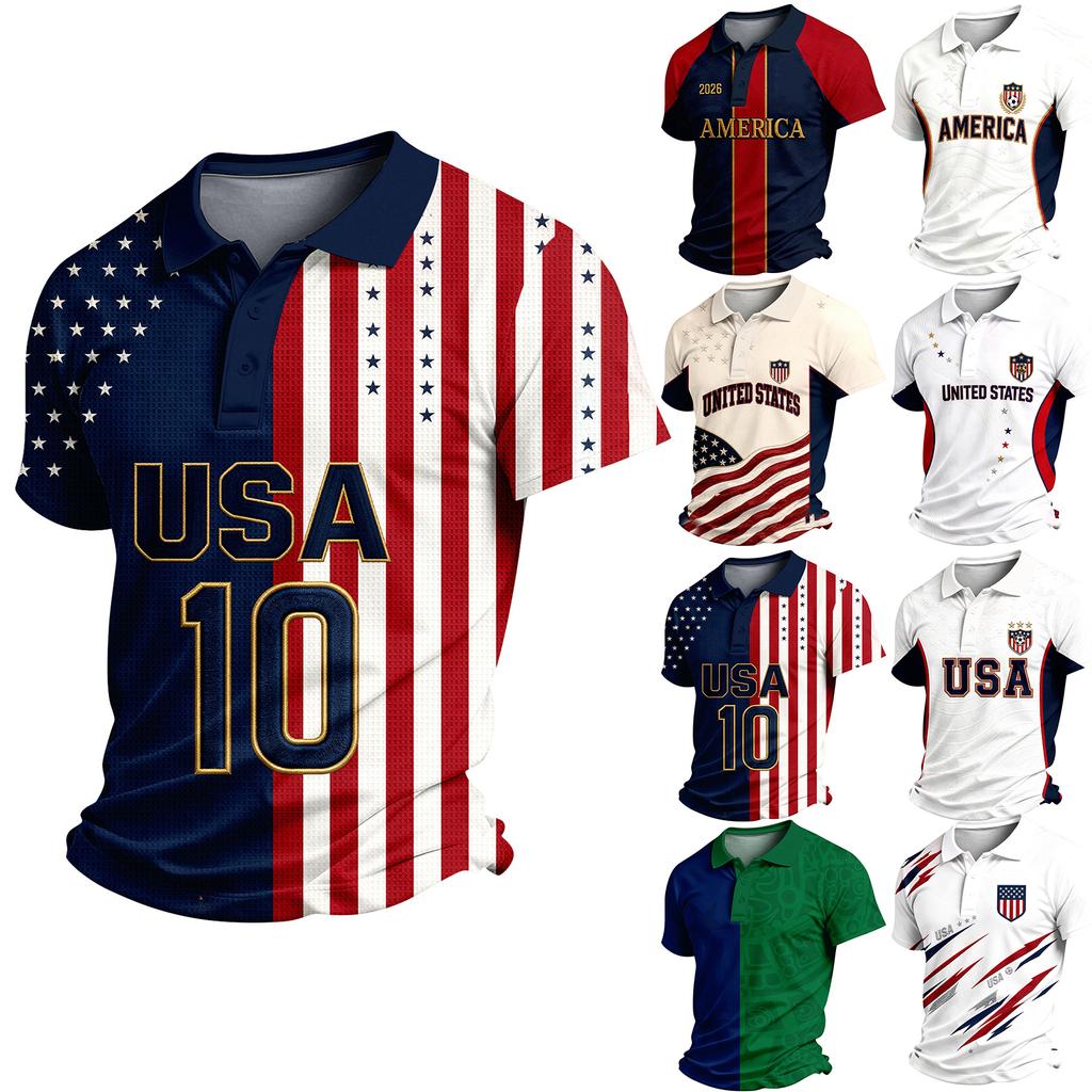 Men's USA Graphic Short Sleeve Shirt with Button Front Collar for Casual Everyday Wear