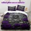 Rose Gothic Dark Purple Pattern Bedding Quilt Set Quilt Cover Pillowcase Home Decoration Birthday Gift (1 * Duvet Cover + 2 * Pillowcase, Without Core