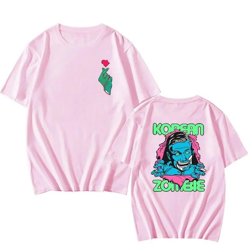 Ops Streetwear Koreanische Zombie Print T-Shirts Zombie Herz Zurück Grafik Unisex T-Shirt Baumwolle lässig Unisex T Shirt Damen Shirts T