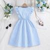 Girl 6-12y Summer Fashionable Fly Sleeve Striped Princess Dress Children's Dresses Casual Dress