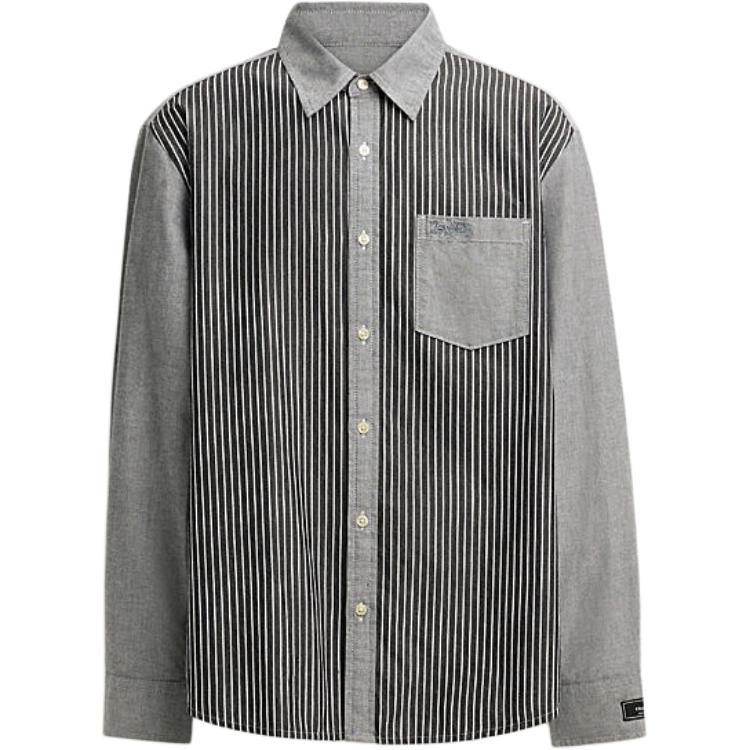 

Coach SS24 Striped Color Block Polo Collar Single-Breasted Long Sleeve Shirt Men Shirts Gray CT056-GRY S