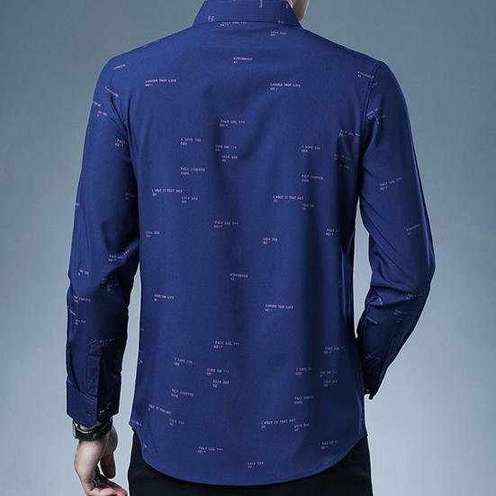 Modna męska koszula z długim rękawem, kołnierzykiem typu turn-down, nadrukiem w litery/paski i guzikami