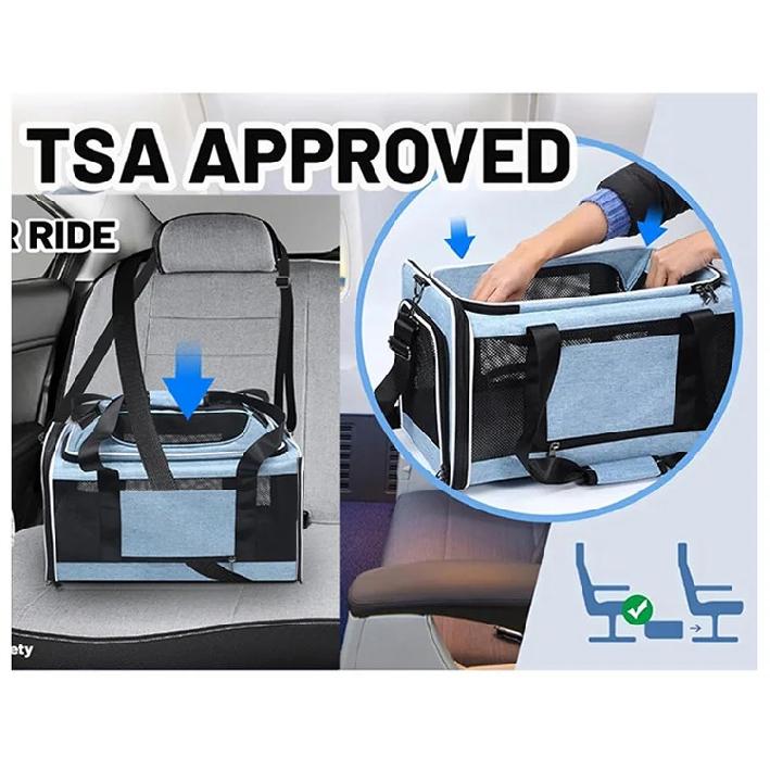Foldable Pet Carrier Bag for Cats Small Dogs, Breathable Multi-Opening Soft Travel Tote with Padded Base and Safety Leash
