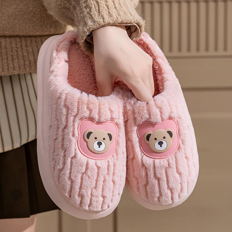 Couple bear head cotton slippers cute home indoor non-slip thick-soled plush shoes warm winter slippers