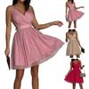 Lady Petticoats Übergröße Bankettkleid Mesh Ärmellos Glänzend Großer Saum Tiefer V-Ausschnitt Sommerkleid Bühnenshow Kleidung