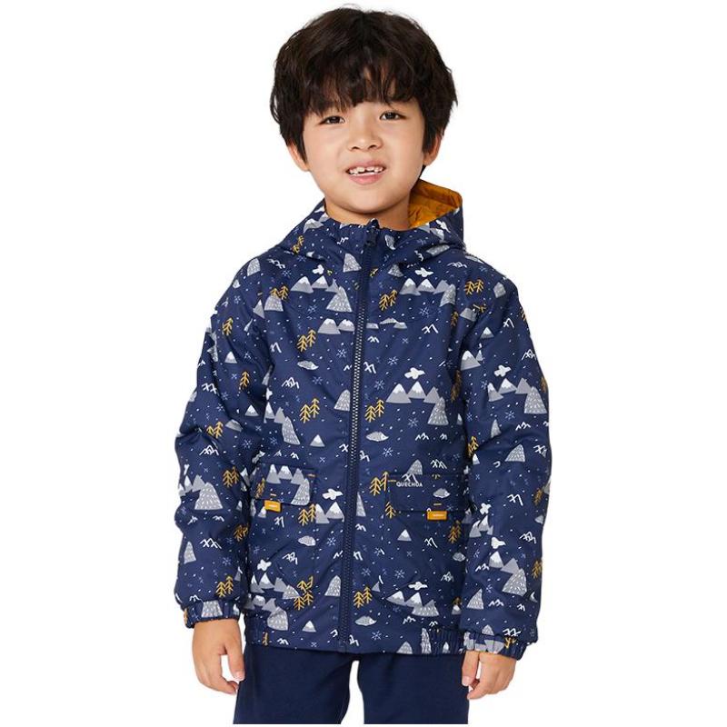DECATHLON Hooded Reversible Zippered Warm Windproof Jacket for Children and Medium Children