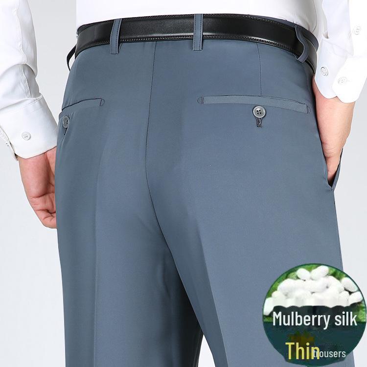

Мужские летние легкие брюки из шелка Mulberry — свободные, прямые, с высокой талией, глубоким шаговым швом, большие размеры, повседневные для людей среднего возраста и пап. Waist 2 8 = Size 36