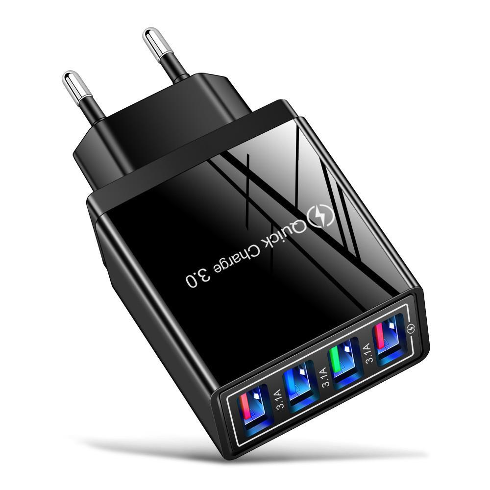 Colored LED 4-Port USB Phone Charger 3A Adapter (EU/US)