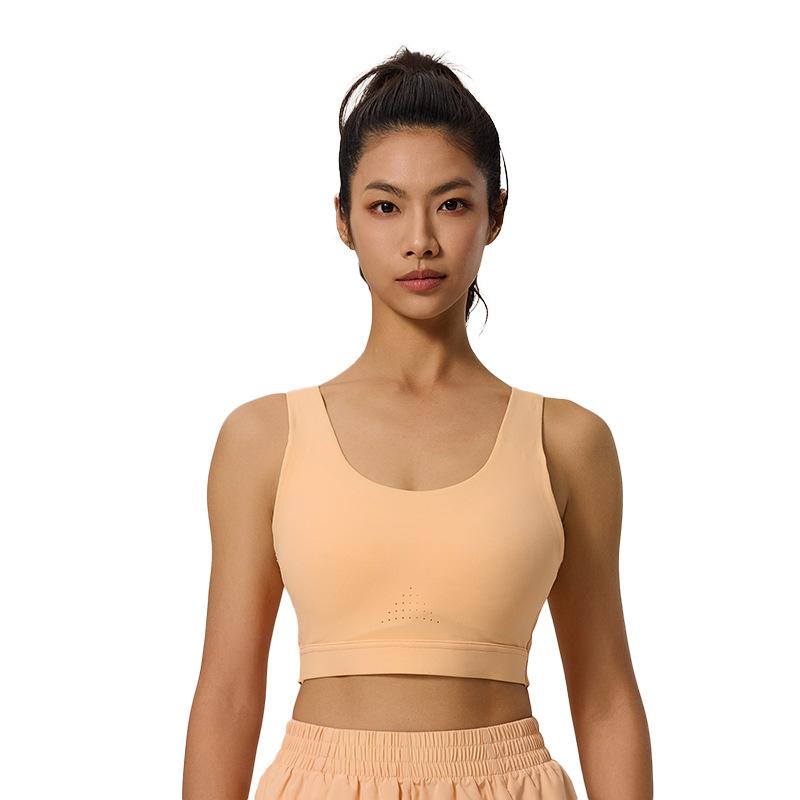 Summer nude high-intensity sports underwear integrated with chest pads gathered seamless back buckle composite yoga bra