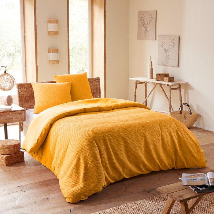 Parure de couette "Nid d'abeille" 240 x 220 pour lit 2 Places 140 à 160 cm - Nid d'abeille Curry
