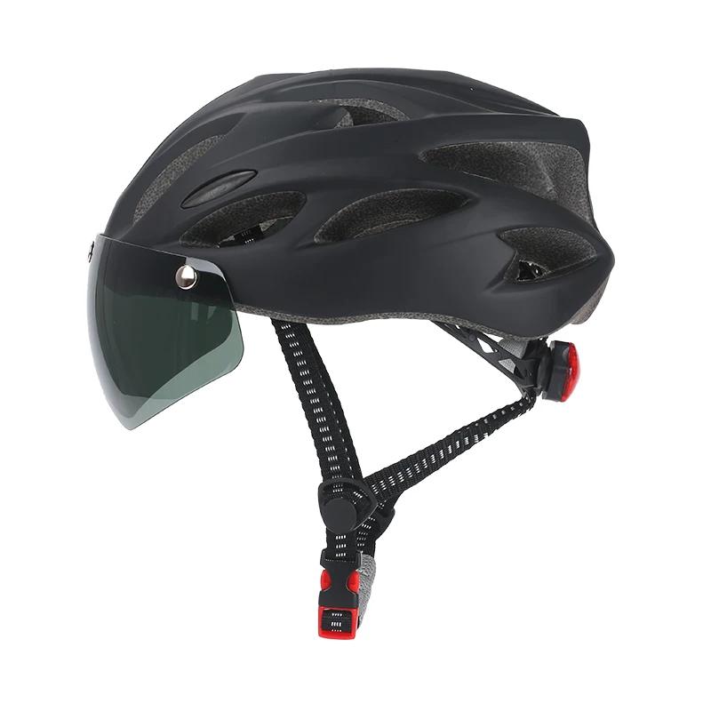 High-Quality Matte Cycling Helmet with Night Warning Tail Light, Suitable for Delivery Riders, Detachable Visor, Unisex