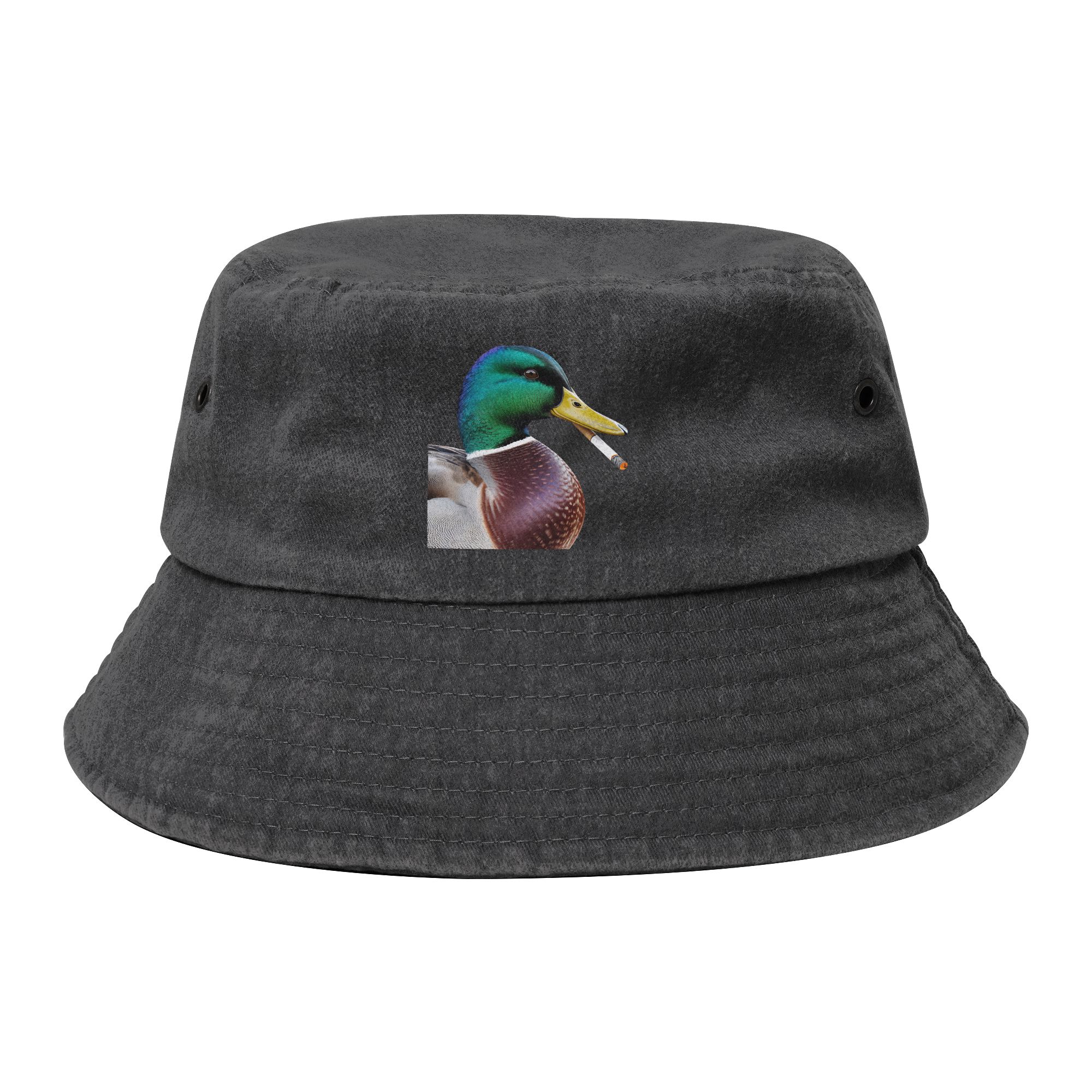 Hip Hop Mallard Smoking Cigarette Meme Duck Hunting Bucket Hat Unisex Distressed Denim FisherUnisex Cap Spring Headwear Boonie Hat One Size