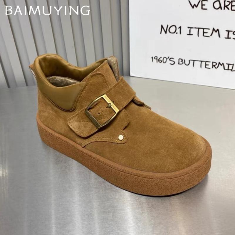 Suede Flats Women Snow Ankle Boots Platform Casual Shoes Designer Short Plush Cotton Botas 2024 Trend Winter Walking Botas Mujer