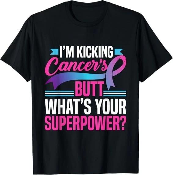 Kicking Cancers Butt Superpower Thyroid Cancer Awareness Tee T-Shirt S-3XL XL