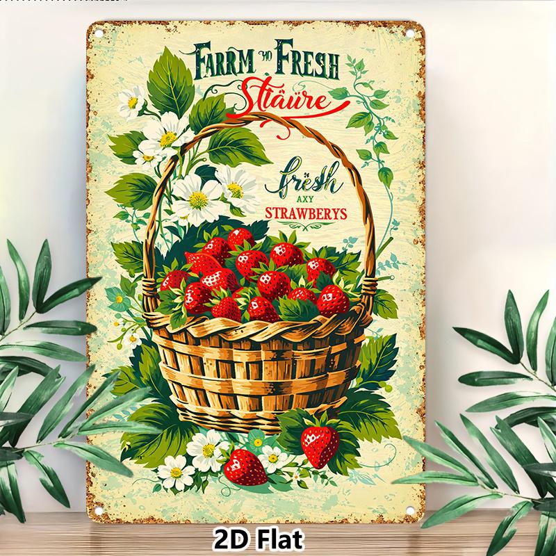 D Strawberry Iron Painting Rustic Style Wall Art Pcs Home Decor for Living Room Kitchen Cafe