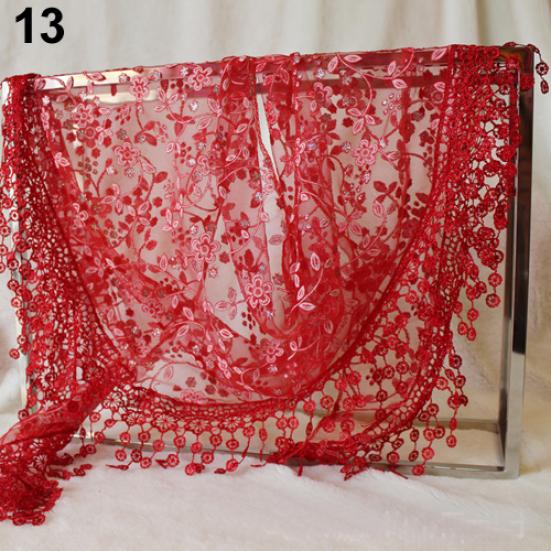 Lady Fashion Hollow Tassel Lace Rose Floral Scarf Triangle Shawl Wrap Gift