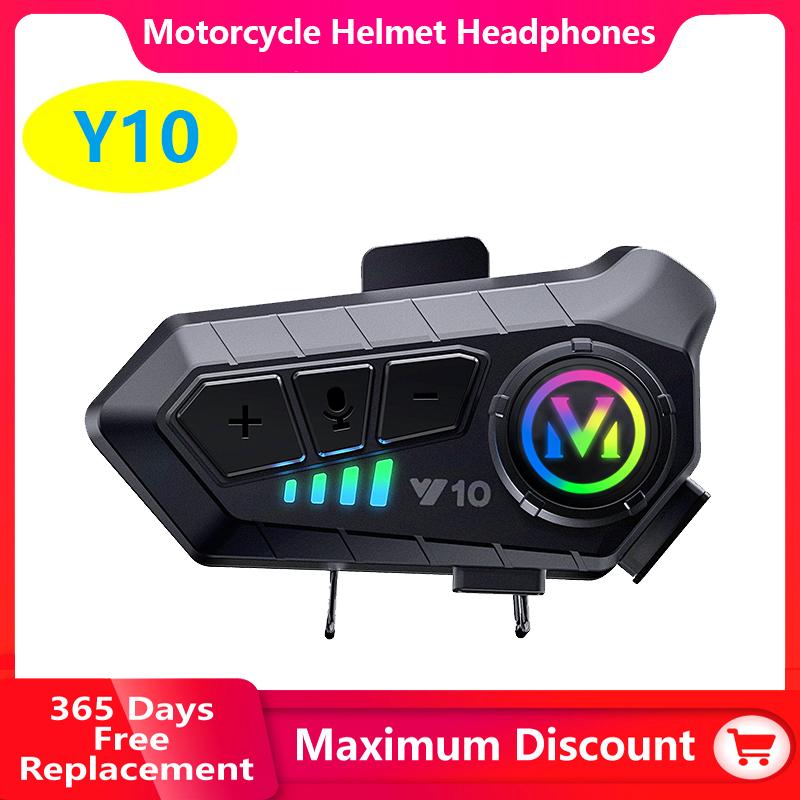 Y10 Motorcycle Helmet Bluetooth Headset IPX6 Waterproof The Large Batterylasts 48 Hours lntelligent Noise Reduction