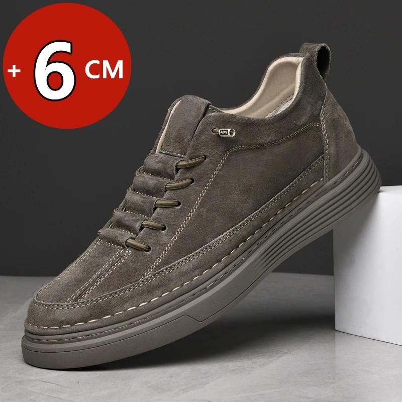 Genuine Leather Heightening Shoes Elevator Shoes Height Increase Shoes Men Height Increase Insole 6cm Men Sneakers Sport Shoes