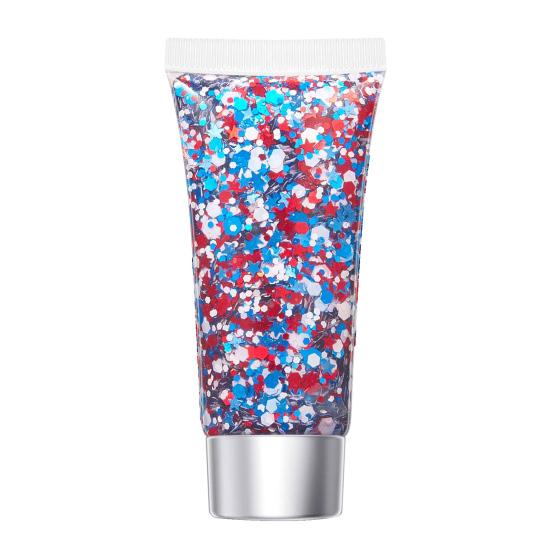 Independence Day Body Glitter Gel, Patriotic Red White Blue Face Hair Glitter, Waterproof Sparkling Makeup Sequins for 4th of July, Holiday Party