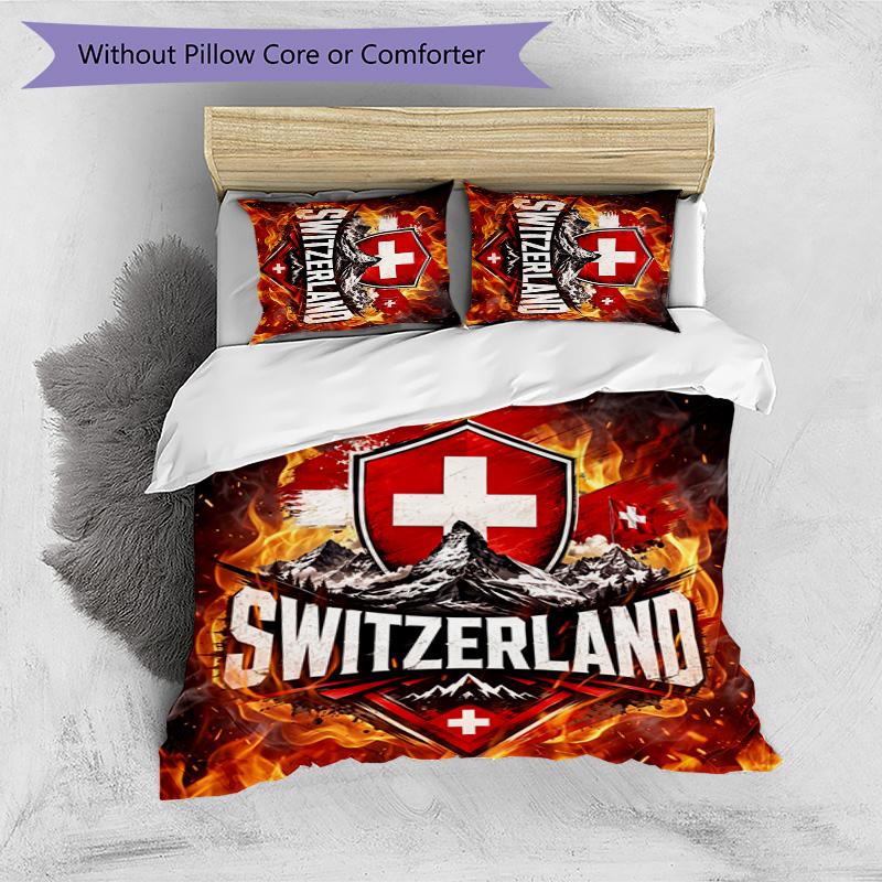 Switzerland Football Printed Bedding 3 Piece Set Cozy Breathable Bed Cover Set As Housewarming Holiday Gift