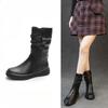 Simple Shoes Versatile Boots Women's Mid-calf Boots Breathable Chunk-heeled Thick-soled Boots
