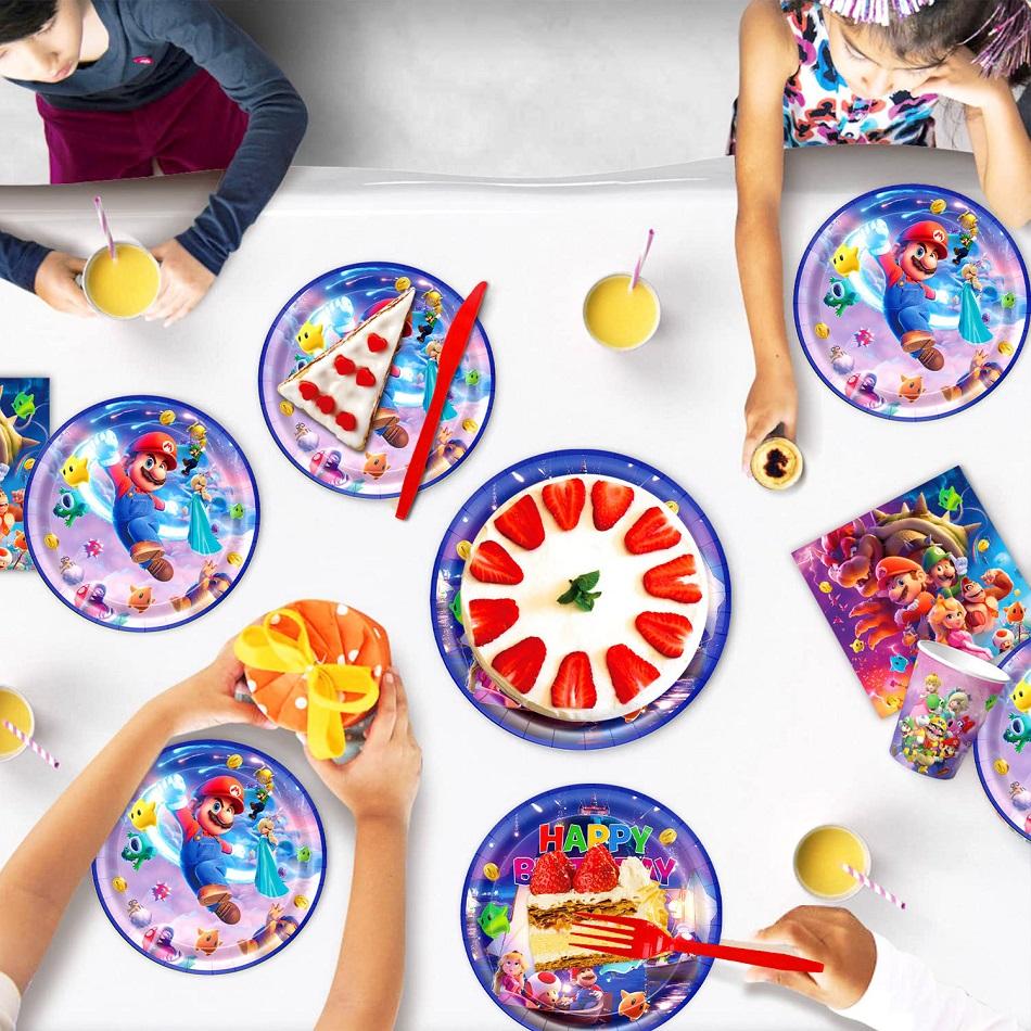 New Mario Galaxy Series Theme Birthday Decoration Party Supplies Tablecloth Props Paper Glasses Cup Kit Disposable Tablewar