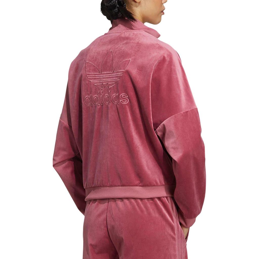 adidas Originals Logo Bestickte Lässige Sportliche Samt Stehkragen Jacke Damen Jacke Rose GV2919