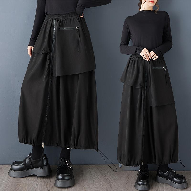

DIMANAF 2026 Весна Женские Длинные Юбки Брюки Большого Размера Оверсайз Модная Женская Одежда Черный Эластичный Пояс Молния one size