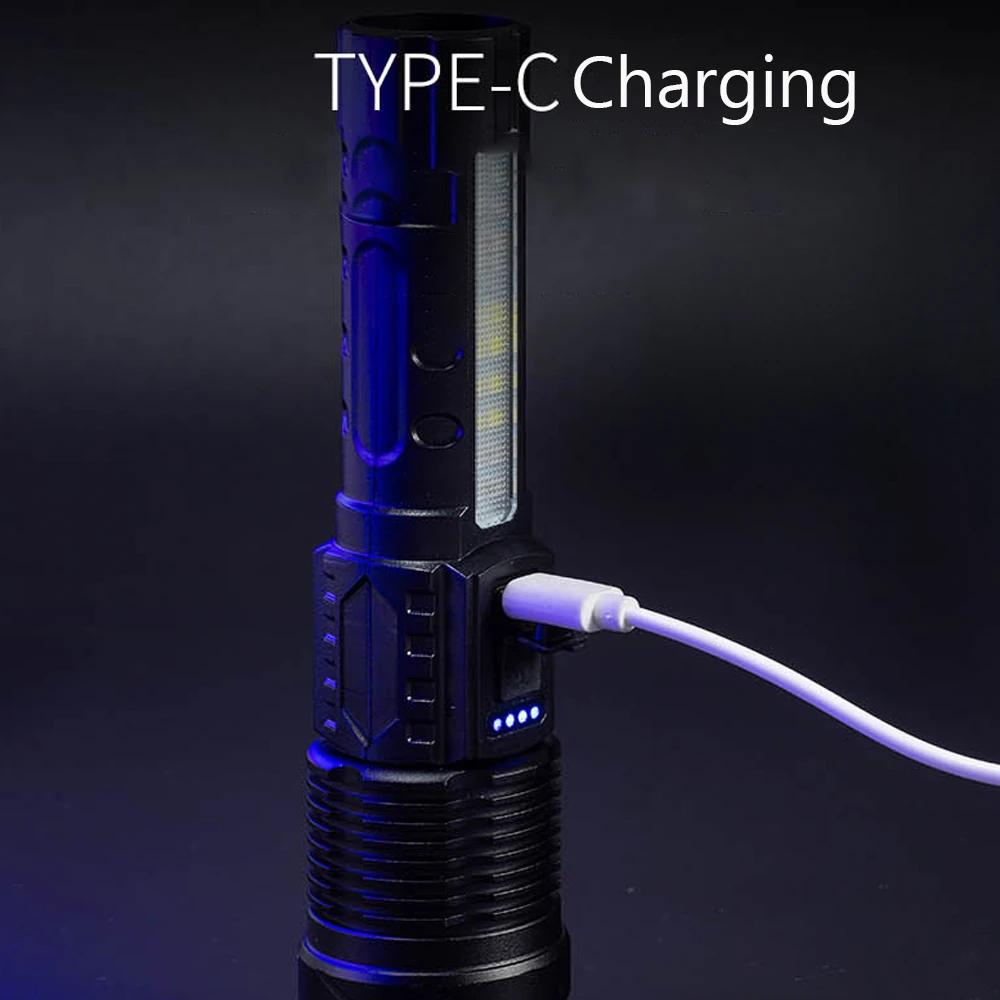 High Power LED Flashlight USB Rechargeable Torch Strong Light Flashlight Long Range Tactical Zoom Lamp Outdoor Camping Lantern