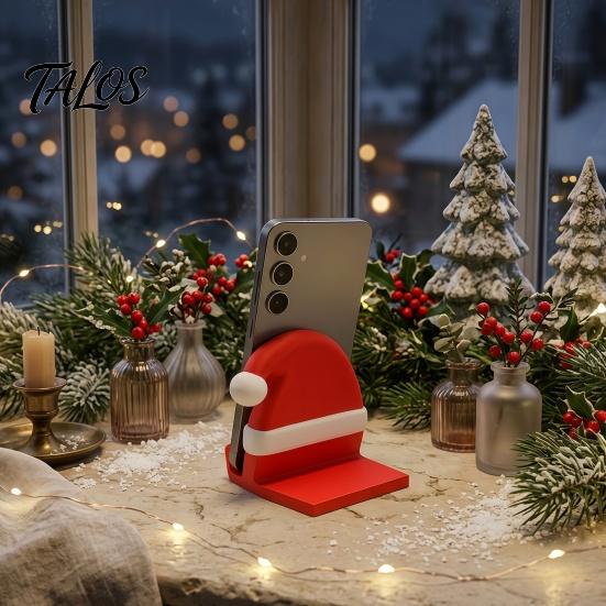 Smart Phone Cradle for Desk 3D Printed Santa Hat Stand, Christmas Holder Cute Holiday Accessories Phone, Creative Sturdy Cell Dock, Festive Decoration