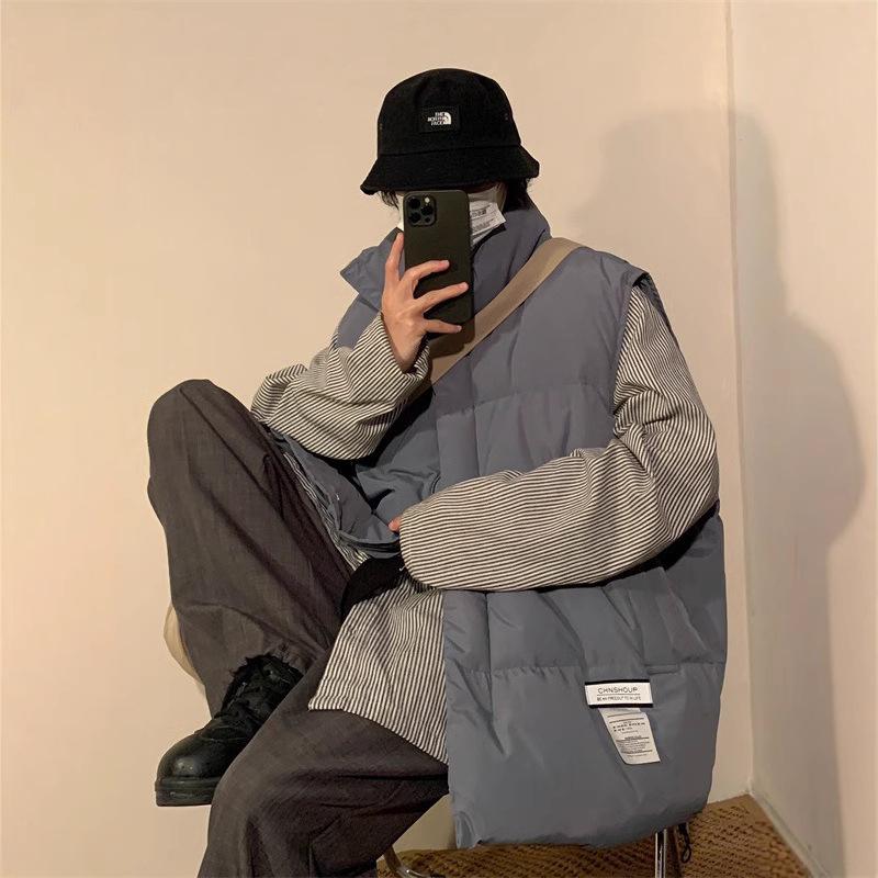 Men's Retro Hip Hop Down Cotton Vest - Autumn/Winter Warm Waistcoat Jacket