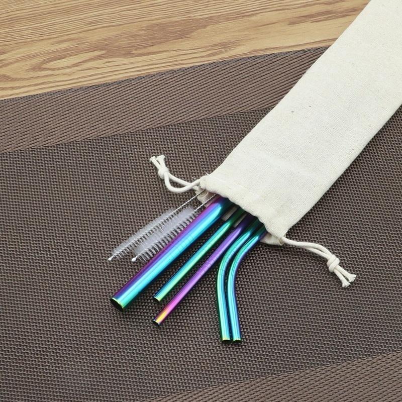 7 Pcs/set Reusable Drinking Straw High Quality 304 Stainless Steel Metal Straw with Cleaner Brush for Mugs Water Dispenser