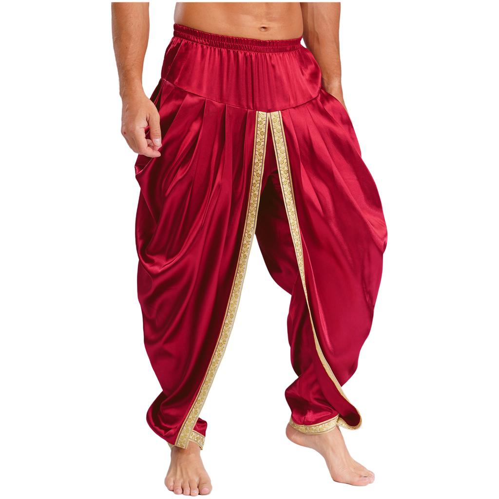 Herren Satin Dhoti Hosen Lässig Elastischer Bund Drapierte Baggy Hosen Urlaub Themenparty Ethnische Kleidung