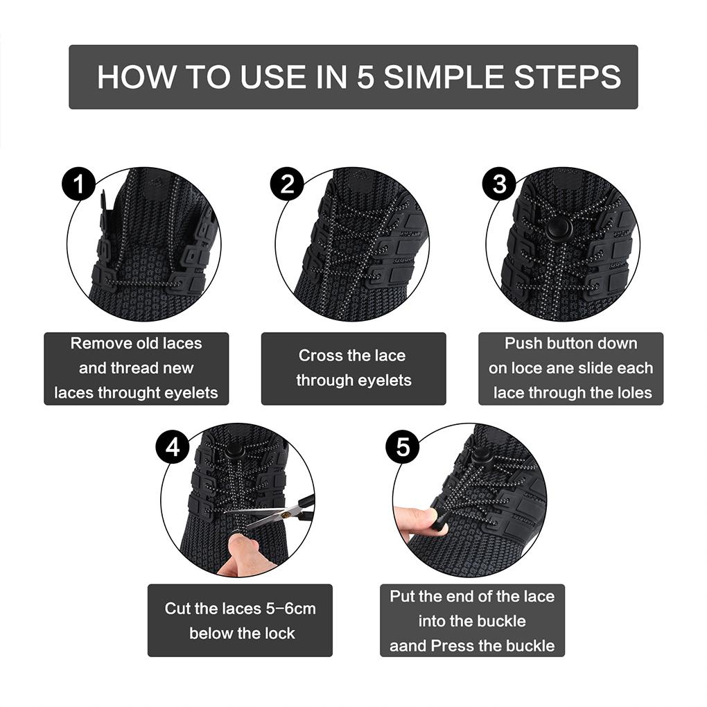 1 Pair No Tie Shoe Laces Lock Lace Quick Rubber Round Elastic Shoestrings Women Men Adults Kids 23 Colors