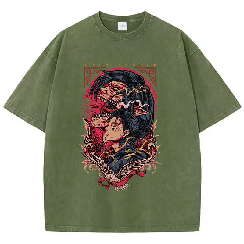 Anime Attack On Titan TShirt Hip Hop Oversized Streetwear Vintage Printed Washed Short Sleeve T Shirt Summer Male Tops
