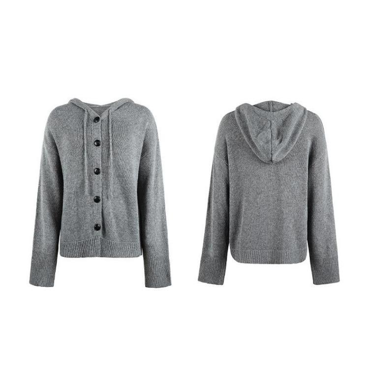 

Knitwear Cardigan Top Long Sleeve Loose Solid Color Vintage V Neck Sweater S серый
