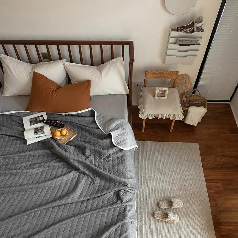 Stripes 100% Cotton Summer Blanket Bed Gentle Skin Friendly Queen Quilt Summer Air Conditioner Lightweight Comforter Breathable