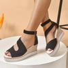 Fashion Peep Toe Platform Wedge Sandals for Women Black Ankle Strap Hollow Out Gladiator Sandals Woman Summer Thick Bottom Beach Shoes