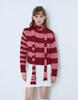 Hennit Striped Knit Zip-Up Cardigan (Red)