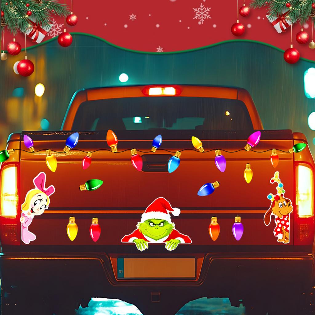 Reflective Christmas Sticker Set with Light Bulb Design for Car and Fridge Holiday Decor