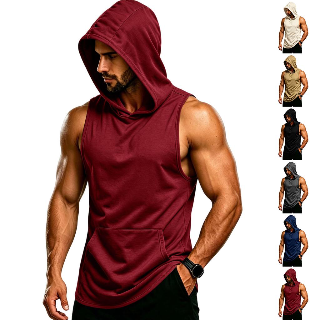 Men's Sleeveless Hoodie Muscle Fit Gym Tank Top Breathable Quick Dry Workout Vest for Training and Fitness