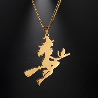 Collana con ciondolo a forma di strega volante per donna, in acciaio inossidabile, colore oro e argento, gioielli da regalo di Natale