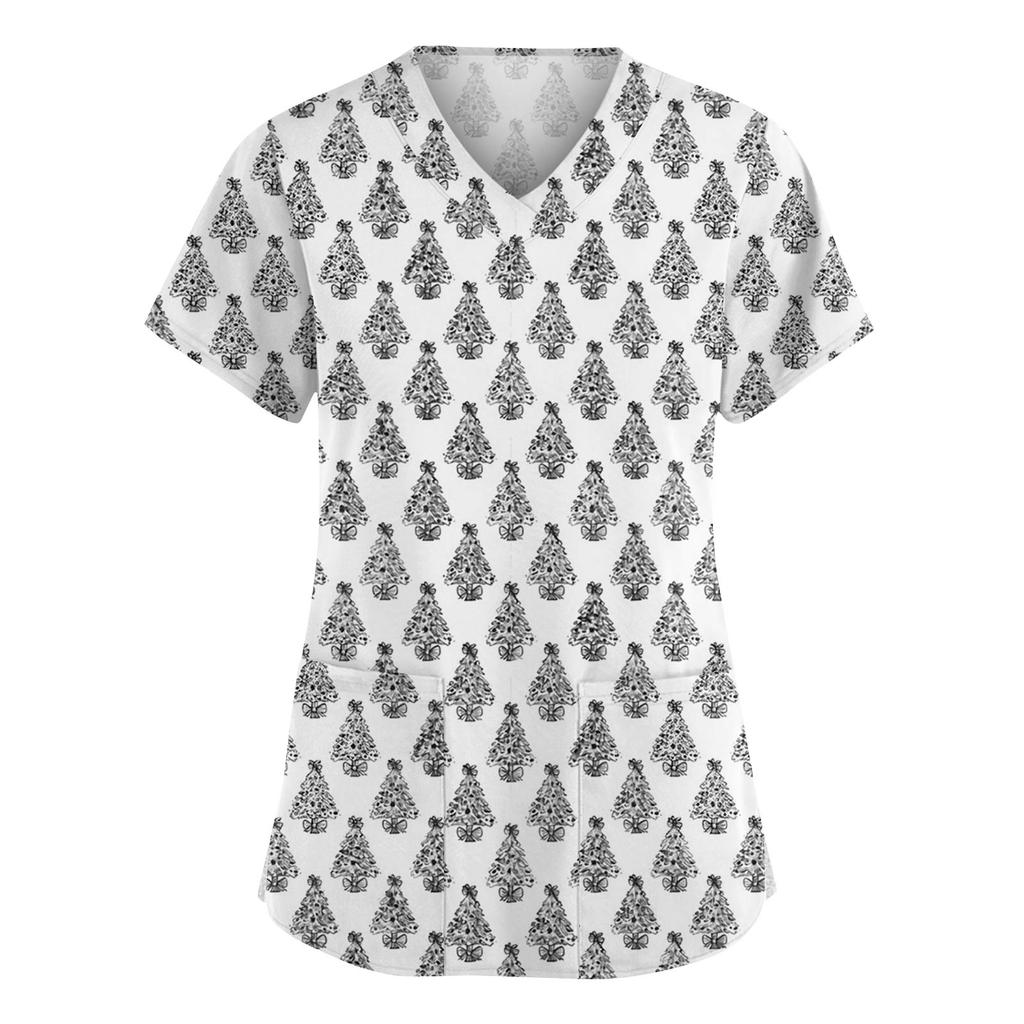 Damenmode V-Ausschnitt Kurzarm Overalls mit Taschen Print Tops Kleidung