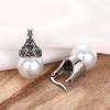 Antique Silver Plated Hollow Marcasite Inlaid Large Round White Imitation Pearl Clip on Earrings Banquet Ladies Accessories