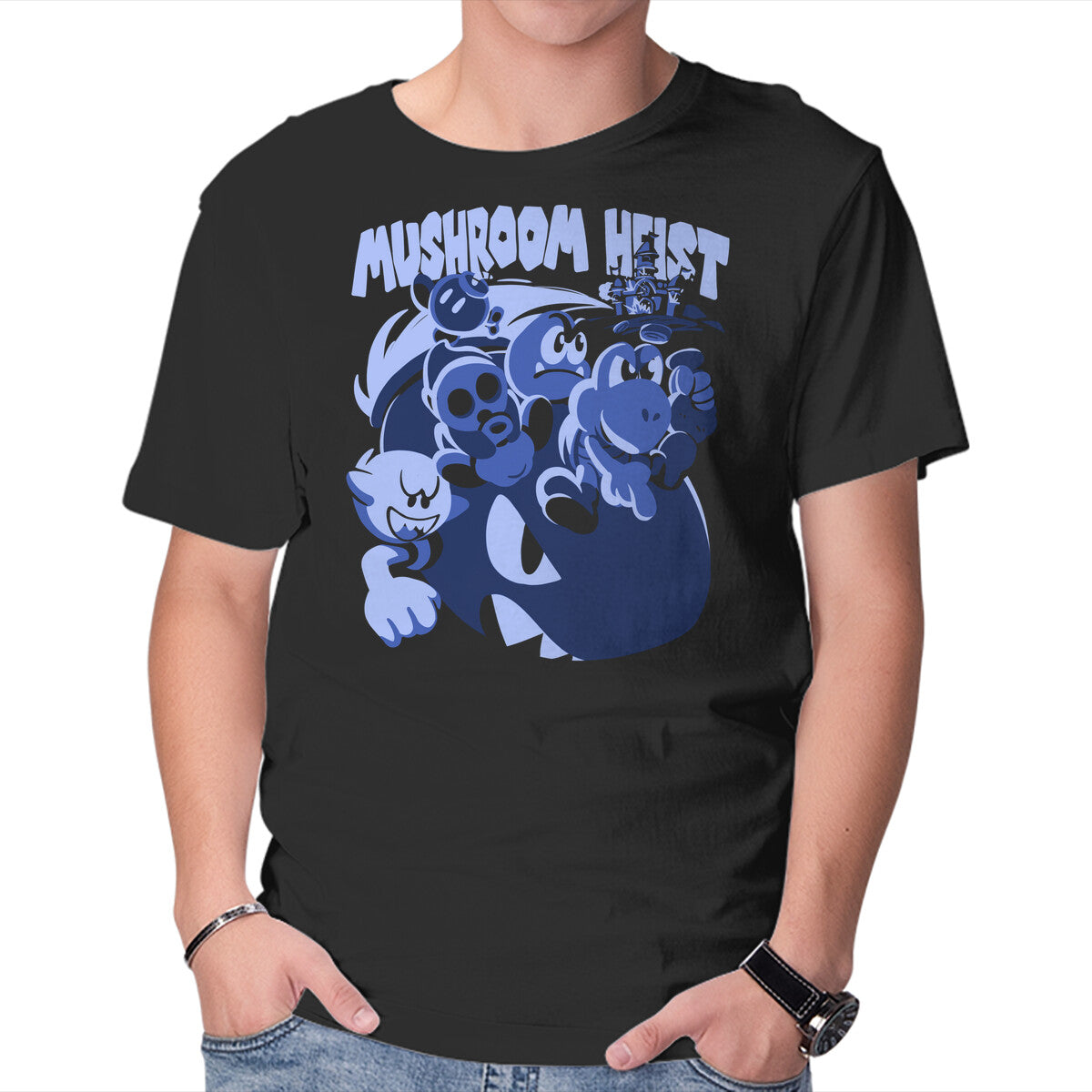 Unisex Crew Neck T-Shirt Muhsroom Heist Graphic Short Sleeve Casual Tee L