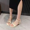 Fashion Elegant Medium Heel Women's Shoes 2025 New Fashion Square Button Chunky Heels Fashion One Word Buckle Strap Square Toe Sandals