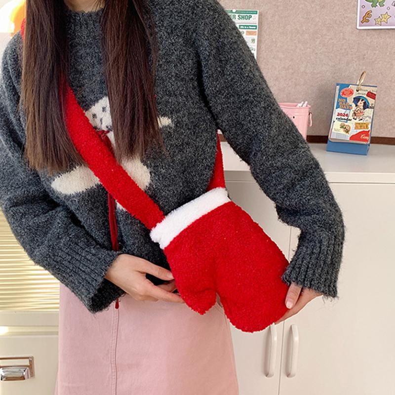 New Year Christmas Shoulder Bag Large Capacity Irregular Red Plush Bag Gifts Party Props Glove Crossbody Bag